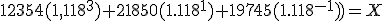 12354(1,118^3)+21850(1.118^1)+19745(1.118^{-1}))=X